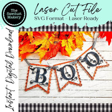 Load image into Gallery viewer, Boo Halloween Banner SVG File | Halloween SVG File | Laser Cut File | Glowforge | Bats | Halloween SVG | Boo Svg | Halloween Banner File