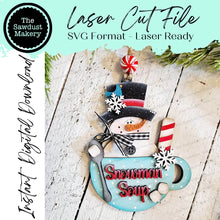 Load image into Gallery viewer, Snowman Soup Christmas Ornament SVG File | Laser Cut File | Christmas Ornament SVG | Snowman Ornament svg | Hot Cocoa Ornament SVG