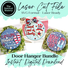 Load image into Gallery viewer, Patriotic Door Hanger Bundle Laser File | 4th of July | Round Door Hanger Bundle | Laser SVG Bundle File | Laser Cut File | America SVG