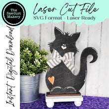 Load image into Gallery viewer, Black Cat SVG File | Laser Cut File | Glowforge | Standing Black Cat SVG File | SVG | Halloween Cat Shelf Sitter | Black Cat svg file