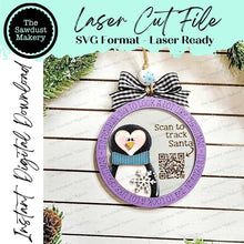 Load image into Gallery viewer, Penguin Santa Tracker Christmas Ornament SVG File | Laser Cut File | Penguin Christmas Ornament | Ornament SVG | Christmas Laser Svg