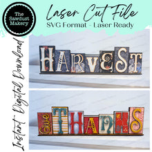 Load image into Gallery viewer, Give Thanks & Harvest Word Blocks SVG | Fall Word Block SVG | SVG File | Laser Cut File | Glowforge | Mantle Decor svg | Thanksgiving svg