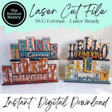 Load image into Gallery viewer, Add-on Mini Fall Thanksgiving Word Block 5 & 6 Letter Sets | Mini Word Block SVG laser Cut File | Glowforge | Tiered Tray Laser decor SVG