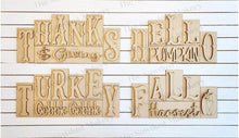 Load image into Gallery viewer, Add-on Mini Fall Thanksgiving Word Block 5 & 6 Letter Sets | Mini Word Block SVG laser Cut File | Glowforge | Tiered Tray Laser decor SVG