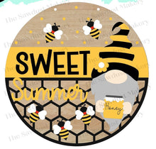 Load image into Gallery viewer, Sweet Summer Bee Gnome Door Hanger SVG File | Bee Hive SVG | Laser Cut File | Glowforge | Bee SVG File | Honey | Bees | Honey Bee Gnome