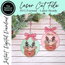 Load image into Gallery viewer, Personalize-able Reindeer Christmas Ornament SVG File | Laser Cut File | Christmas Ornament SVG | Ornament SVG | Reindeer Laser Svg