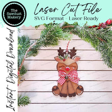 Load image into Gallery viewer, Sitting Reindeer Christmas Ornament SVG File | Laser Cut File | Christmas Ornament SVG | Ornament SVG | Reindeer Laser Svg