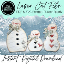 Load image into Gallery viewer, Prim Winter Snow Family SVG File | Laser Cut File | Winter SVG File | Snowman Laser SVG | Snowman Shelf Sitters | Brrr svg