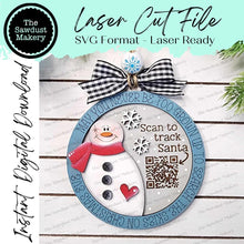 Load image into Gallery viewer, Snowman Santa Tracker Christmas Ornament SVG File | Laser Cut File | Snowman Christmas Ornament | Ornament SVG | Snowman Laser Svg