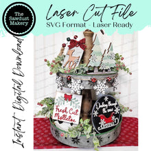 Load image into Gallery viewer, Mistletoe Christmas Decor Set Tiered Tray SVG File | Laser Cut File | Glowforge | Christmas | Reindeer | Vintage Christmas | Christmas Tree