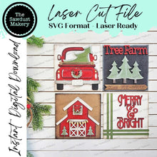 Load image into Gallery viewer, Tree Farm Farmhouse Sign Laser Cut File | Laser Cut File | Interchangeable Frame | Christmas Sign Inserts | Barn SVG | Christmas Sign Bundle