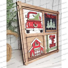 Load image into Gallery viewer, Interchangeable 4 Window Standing Sign Frame Bundle SVG | Laser Cut File | Glowforge | Insert Frame | Seasonal Interchangeable