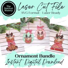 Load image into Gallery viewer, Reindeer Christmas Ornament Bundle SVG File | Laser Cut File | Christmas Ornament SVG | Ornament Bundle SVG | Reindeer Ornament Svg