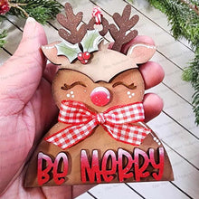Load image into Gallery viewer, Be Merry Reindeer Christmas Ornament SVG File | Laser Cut File | Christmas Ornament SVG | Ornament SVG | Reindeer Laser Svg