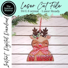 Load image into Gallery viewer, Be Merry Reindeer Christmas Ornament SVG File | Laser Cut File | Christmas Ornament SVG | Ornament SVG | Reindeer Laser Svg