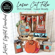 Load image into Gallery viewer, Hello Pumpkin Tiered Tray Display SVG File | Laser Cut File | Glowforge | Pumpkin | Hey There Pumpkin | Pumpkin latte svg | Fall SVG