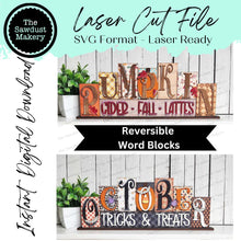 Load image into Gallery viewer, Pumpkin & October Reversible Word Blocks SVG | Fall Word Block SVG | SVG File | Laser Cut File | Glowforge | Standing Reversible svg file