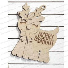 Load image into Gallery viewer, Merry & Bright Reindeer Christmas Ornament SVG File | Laser Cut File | Christmas Ornament SVG | Ornament SVG | Reindeer Laser Svg