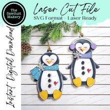 Load image into Gallery viewer, Penguin Christmas Ornament SVG File | Laser Cut File | Penguin Christmas Ornament | Ornament SVG | Personalized Ornament svg