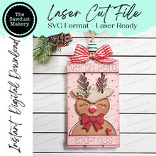 Load image into Gallery viewer, North Pole Reindeer Pallet Christmas Gift Card Holder Ornament SVG File | Laser Cut File | Christmas Ornament SVG | Ornament SVG