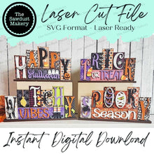 Load image into Gallery viewer, Add-on Mini Halloween Word Block 5 & 6 Letter Sets | Mini Word Block SVG laser Cut File | Glowforge | Standing SVG File