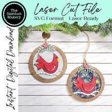 Load image into Gallery viewer, Cardinal Christmas Round Ornament SVG File | Laser Cut File | Christmas Ornament SVG | Ornament SVG | Memorial Cardinal Ornament Svg