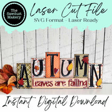 Load image into Gallery viewer, Autumn Word Block SVG | Word Block SVG | SVG File | Laser Cut File | Glowforge | Mantle Decor svg | Autumn Leaves svg