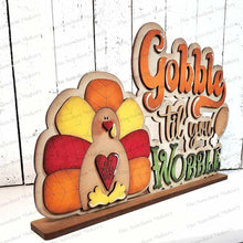 Load image into Gallery viewer, Gobble til you Wobble Shelf Sitter Standing Sign File SVG | Thanksgiving Laser Cut File | Fall Mantle decor | Fall SVG | Word Art Svg