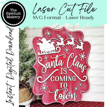 Load image into Gallery viewer, Santa Claus Sign Door Hanger SVG File | Laser Cut File | Glowforge | Santa's Sleigh SVG | Reindeer SVG | Christmas Eve Sign svg