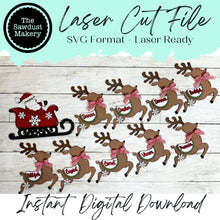 Load image into Gallery viewer, Santa Reindeer Christmas Banner SVG | Laser Cut File | Glowforge | Christmas SVG | Mantle Decor | Banner | Christmas SVG