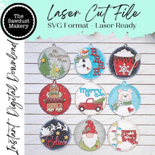 Load image into Gallery viewer, Christmas Holiday Ornament Bundle Vol 2 SVG File | Laser Cut File | Christmas Ornaments SVG | Snowman | Gingerbread | Gnome | Santa