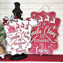 Load image into Gallery viewer, Santa Claus Sign Door Hanger SVG File | Laser Cut File | Glowforge | Santa's Sleigh SVG | Reindeer SVG | Christmas Eve Sign svg