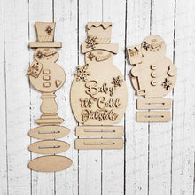 Load image into Gallery viewer, Standing Snowmen Decor Set SVG File | Laser Cut File | Glowforge | Snowman shelf sitter svg | Winter Snowmen Bundle | Snowman svg file