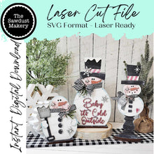 Load image into Gallery viewer, Standing Snowmen Decor Set SVG File | Laser Cut File | Glowforge | Snowman shelf sitter svg | Winter Snowmen Bundle | Snowman svg file