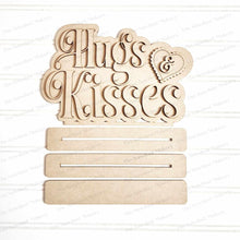 Load image into Gallery viewer, Hugs & Kisses Valentine Word Art Shelf Sitter Standing Sign File SVG | Valentine Laser Cut File | Valentine Mantle decor | Valentine SVG