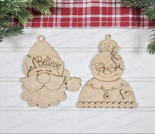 Load image into Gallery viewer, Santa and Mrs. Claus Ornaments SVG File | Laser Cut File | Christmas Ornament SVG | Ornament SVG | Santa Laser Svg