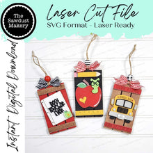 Load image into Gallery viewer, School Teacher Bus Pallet Christmas Ornament Bundle Laser Cut SVG File | Christmas Ornament SVG | Ornament Bundle SVG | TSchool Ornament