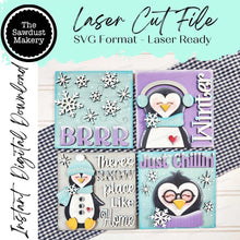 Load image into Gallery viewer, Penguin Winter Sign Laser Cut File | Laser Cut File | Interchangeable Frame | Winter Sign Inserts | Penguin SVG | Penguin Sign Bundle