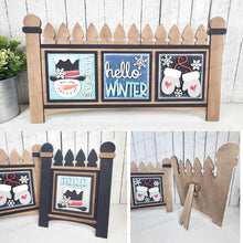 Load image into Gallery viewer, Hello Winter Sign Laser Cut File | Laser Cut File | Interchangeable Frame | Winter Sign Inserts | Snowman SVG | Winter Sign Bundle