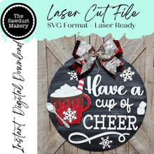 Load image into Gallery viewer, Hot Cocoa Door Hanger 10.5" and 18" SVG File | Laser Cut File | Christmas SVG File | Door Hanger SVG | Cup of Cheer svg file