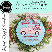 Load image into Gallery viewer, Hugs and Kisses Special Delivery Valentine Door hanger SVG Laser File | Valentine Laser Cut File | Laser Cut SVG | Valentine Door Hanger