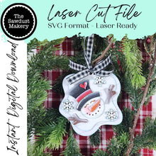 Load image into Gallery viewer, Melting Snowman Christmas Ornament SVG File | Laser Cut File | Christmas Ornament SVG | Ornament SVG | Snowman Laser Svg