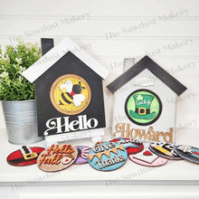 Load image into Gallery viewer, Vol. 8 ~ 12 Month Seasonal Round Bundle | 3" Round Signs | Candy/Mason/Cookie Jar lid Interchangeable Frame SVG | Laser Cut File