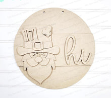 Load image into Gallery viewer, Leprechaun Hi round door hanger SVG Laser File | St. Patrick's Day Laser Cut Files | Laser cut SVG | Glowforge | Leprechaun SVG