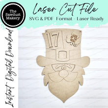 Load image into Gallery viewer, Luck of the Irish Leprechaun door hanger SVG Laser File | St. Patrick's Day Laser Cut Files | Laser cut SVG | Glowforge | Leprechaun SVG