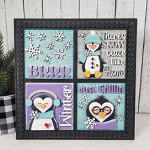 Load image into Gallery viewer, Penguin Winter Sign Laser Cut File | Laser Cut File | Interchangeable Frame | Winter Sign Inserts | Penguin SVG | Penguin Sign Bundle