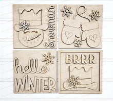 Load image into Gallery viewer, Hello Winter Sign Laser Cut File | Laser Cut File | Interchangeable Frame | Winter Sign Inserts | Snowman SVG | Winter Sign Bundle