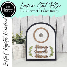 Load image into Gallery viewer, Interchangeable Home Sweet Home Arched Boho Sign Frame SVG | Laser Cut File | 3" Round Insert Frame | Seasonal Interchangeable SVG