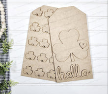 Load image into Gallery viewer, Hello Shamrock St Patrick's Tag Door Hanger SVG File | Laser Cut File | St. Patricks SVG File | Door Hanger SVG | Hello svg