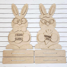 Load image into Gallery viewer, Standing Bunny Couple Shelf Sitters SVG File | Laser Cut File | Easter | Glowforge| Nerdy Glasses | Shelf Sitters | Nerdy Bunny SVG | Easter